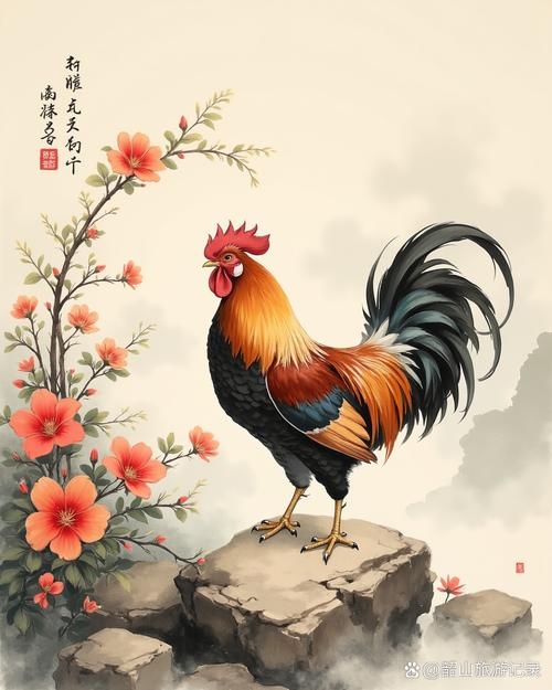 出水芙蓉与生肖，鸡的象征插图