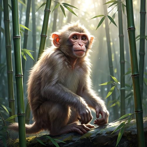 参天大树前人栽生肖猴插图