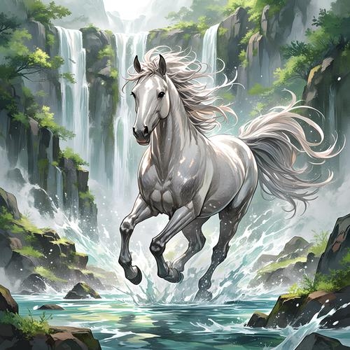 大江东去与生肖马，奔腾之水的象征插图