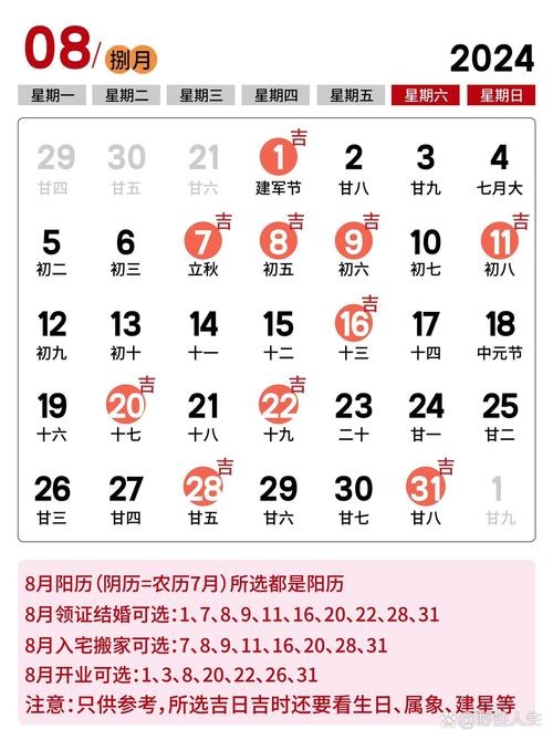 黄道吉日查询，2022年8月份黄道吉日一览插图