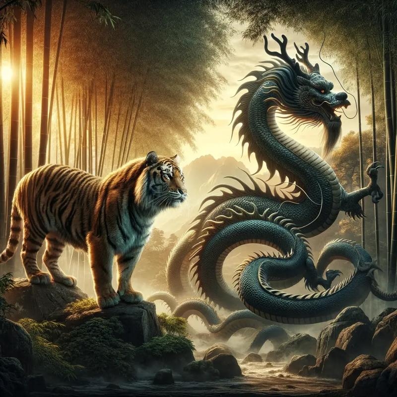 龙战于野代表生肖龙和虎。插图