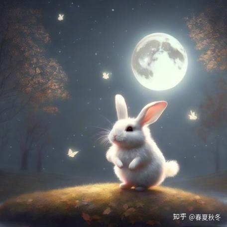 明湖晓月与生肖兔，月光下的宁静美景插图