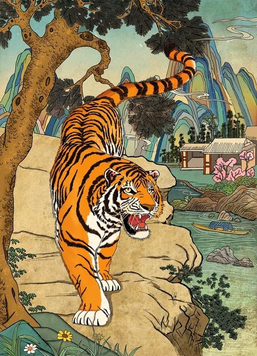 四王下山管天下生肖虎插图