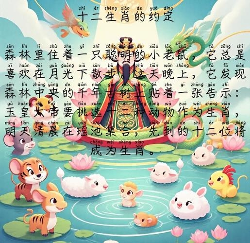 生肖传说中的神话与由来，鼠借牛力登天宫，猫因睡过头而错过，十二生肖神秘起源的民间故事。插图