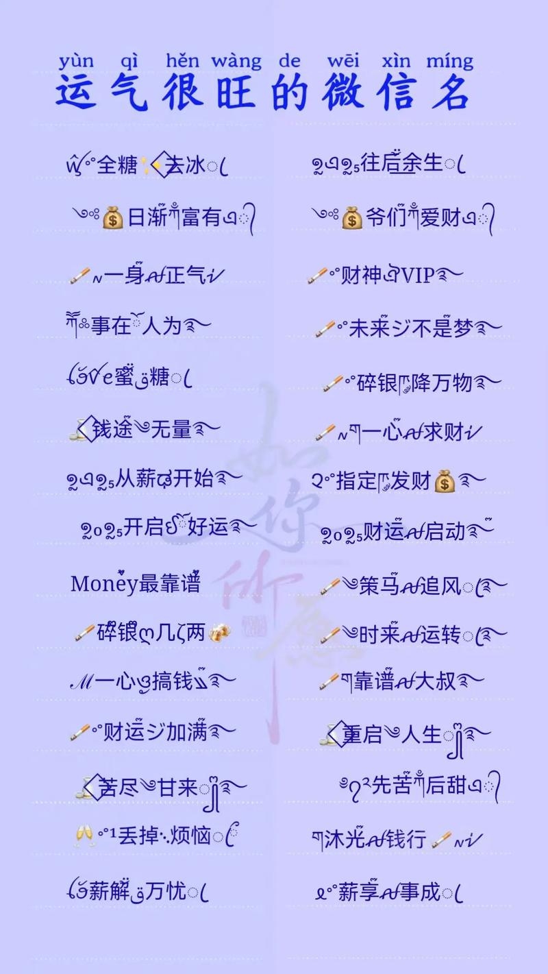 五十岁男人旺运网名及精简版,以下是一些适合50岁以上男人的旺运网名及其精简版本,,静水流深,寓意智慧稳重。,龙腾四海,象征事业财运旺盛。,金玉满堂,代表富贵吉祥如意。,一帆风顺(或顺风),寓意好运连连。,春风得意,表达心情愉悦、生活顺利的美好愿望。插图 五十岁男人旺运网名及精简版,以下是一些适合50岁以上男人的旺运网名及其精简版本,,静水流深,寓意智慧稳重。,龙腾四海,象征事业财运旺盛。,金玉满堂,代表富贵吉祥如意。,一帆风顺(或顺风),寓意好运连连。,春风得意,表达心情愉悦、生活顺利的美好愿望。插图