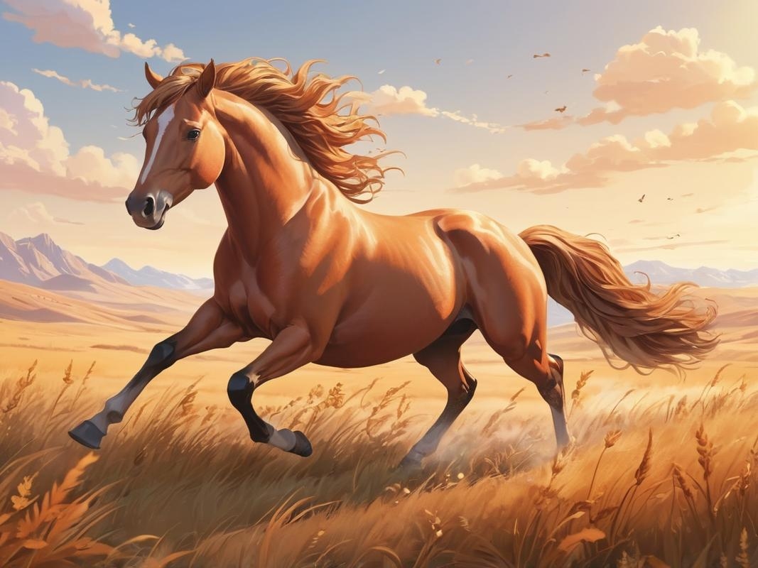 秋高气爽，生肖之马。插图