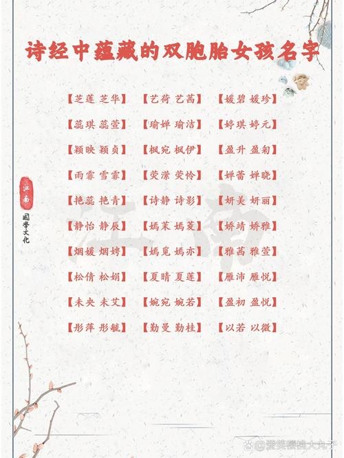 适合女双胞胎的名字精选，黄雅系列与诗意搭配，简洁明了，突出了文章的主要内容。插图