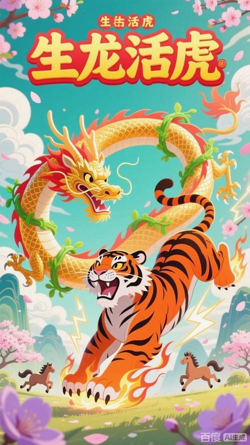 川流不息代表生肖，龙、牛或虎。插图