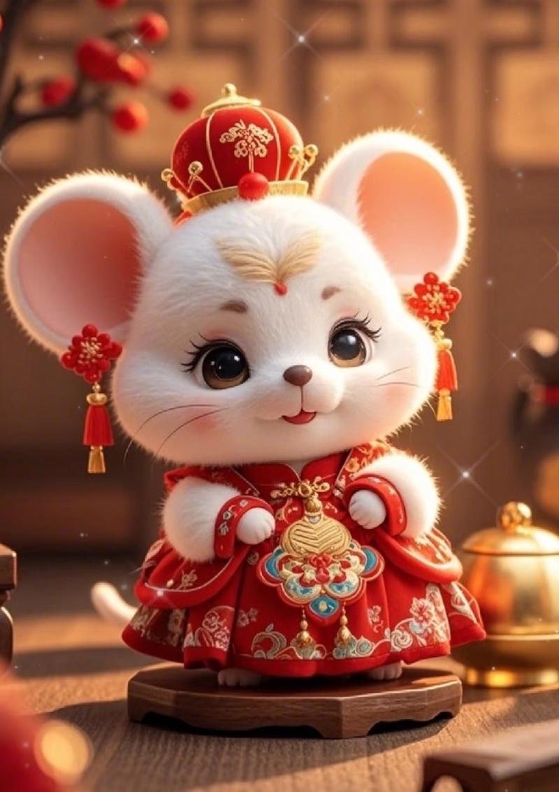 鼠年特色壁纸设计，融合微笑元素与卡通形象笨笨鼠的温馨笑容迎接新年插图