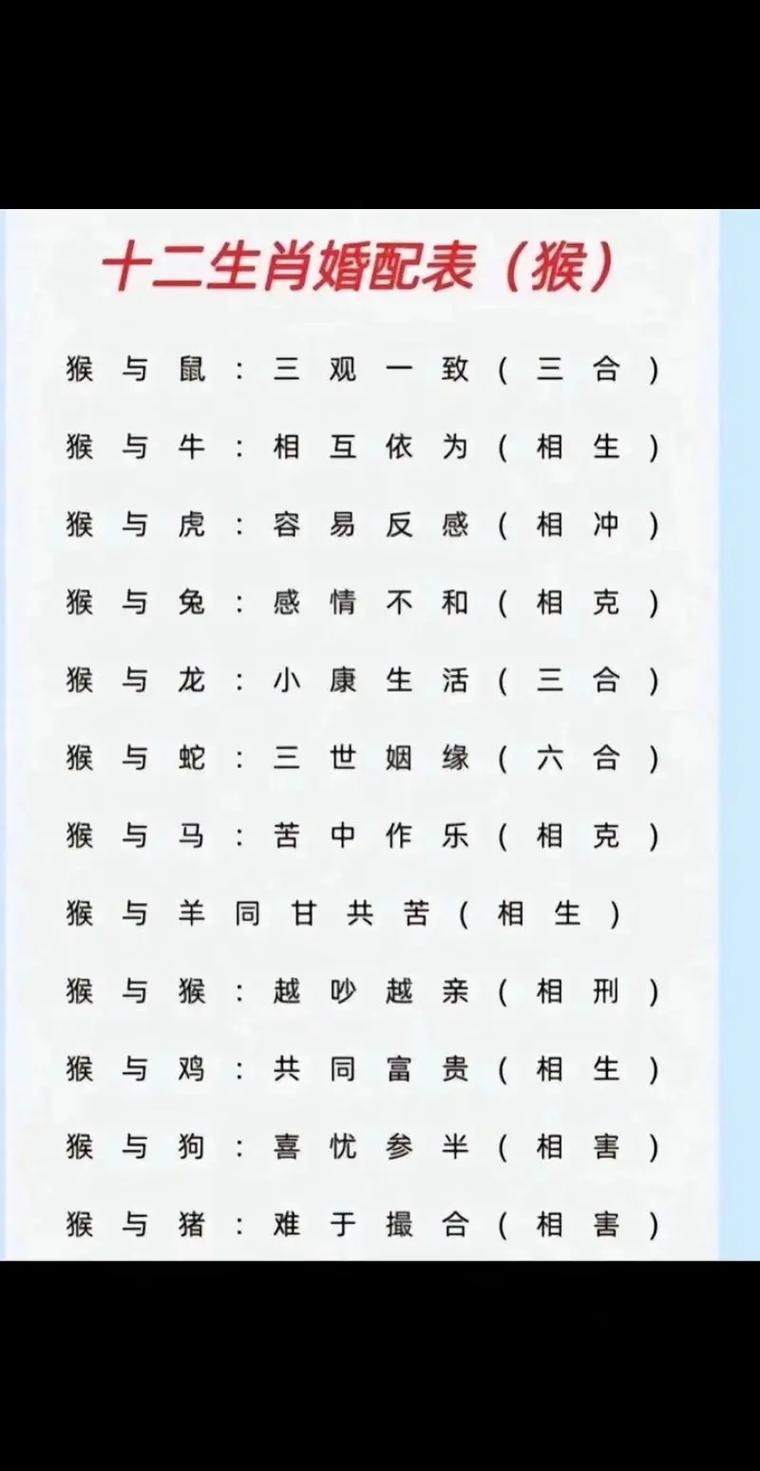 属猴的生肖配对与相克相冲解析属猴最配什么属相？与哪些属相相克、相害及相刑？插图