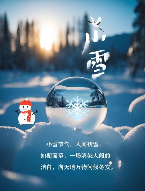 小雪节气，冬日初降的标志。，直接明了地表达了小雪这一节气的特点，即它标志着冬季的开始和天气的转冷。插图