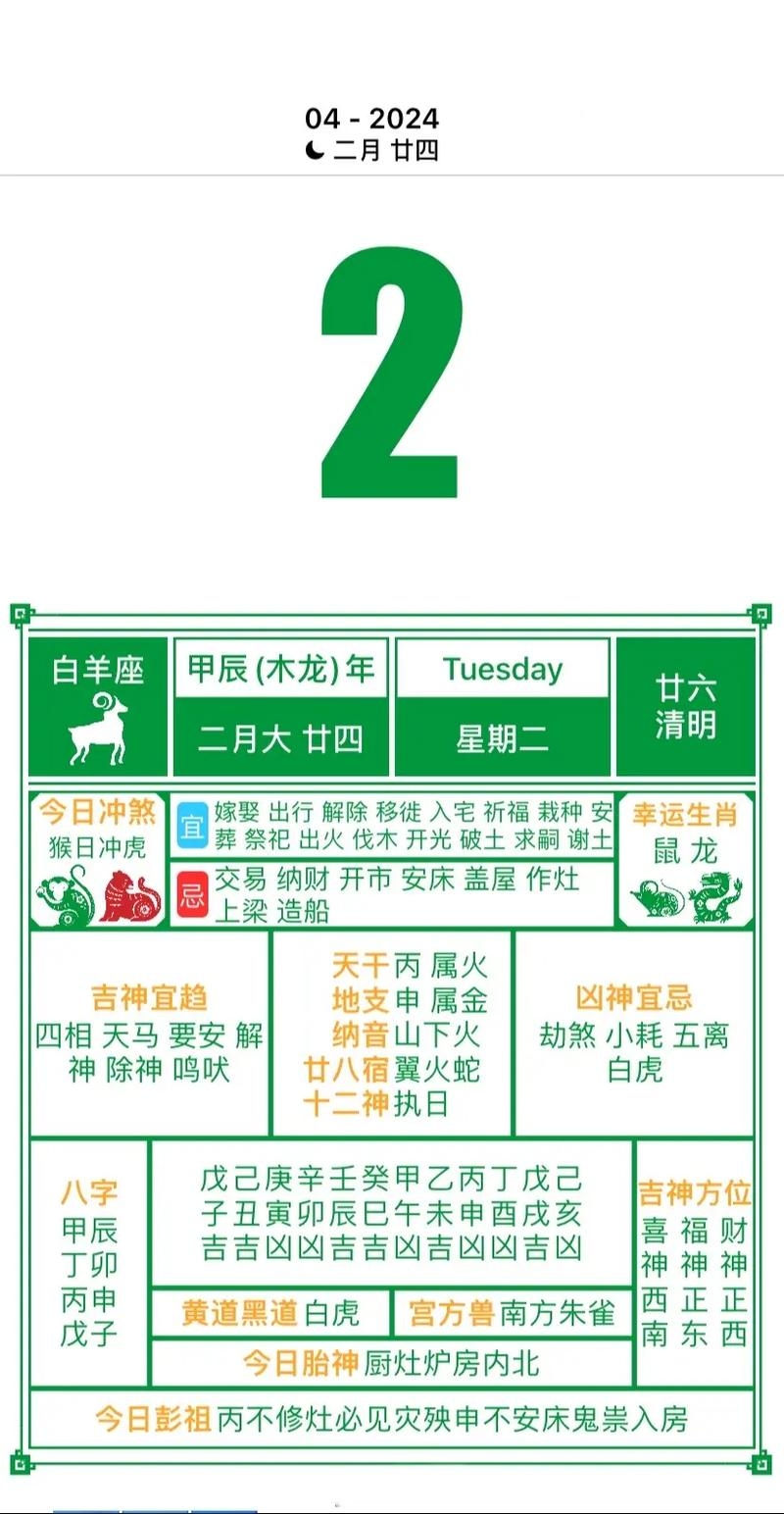 2024年农历二月黄道吉日概览，多日适宜活动，具体日期结合个人八字决策插图