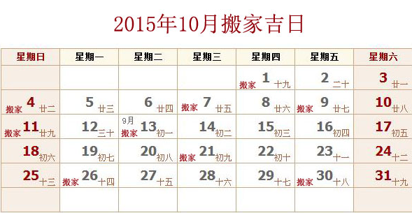 2015年黄历吉日搬家指南插图