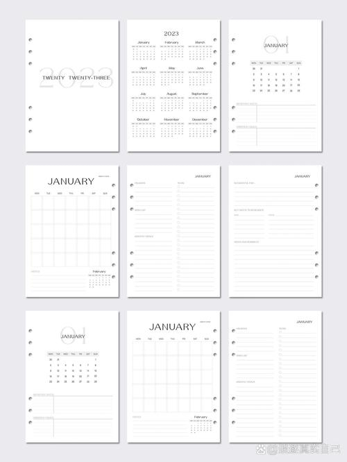 2023年日历手册，月计划必备工具书。插图