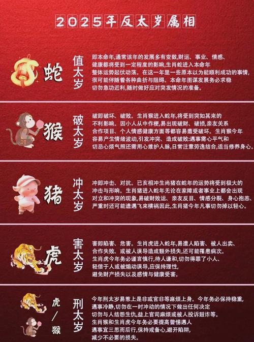 2025年犯太岁生肖运势详解，蛇、猴、猪、虎如何应对？插图