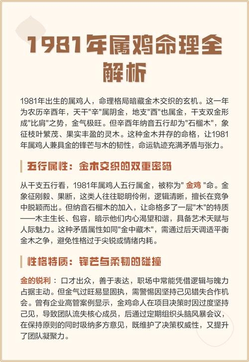 1981年属鸡，石榴木命与五行金鸡解析插图