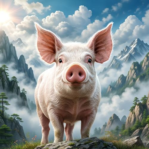 坐吃山空，生肖猪的象征。插图