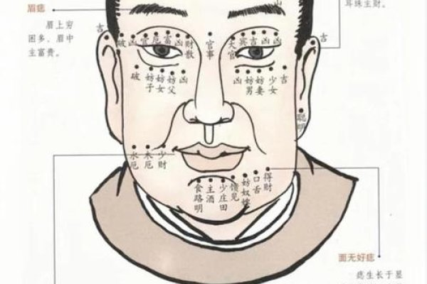 男人面部痣相图解详解，吉凶、财运与健康预示的解读标题如下，，男子面痣解析手册-红迪亚