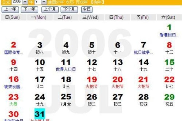 2006年农历日历概览-红迪亚